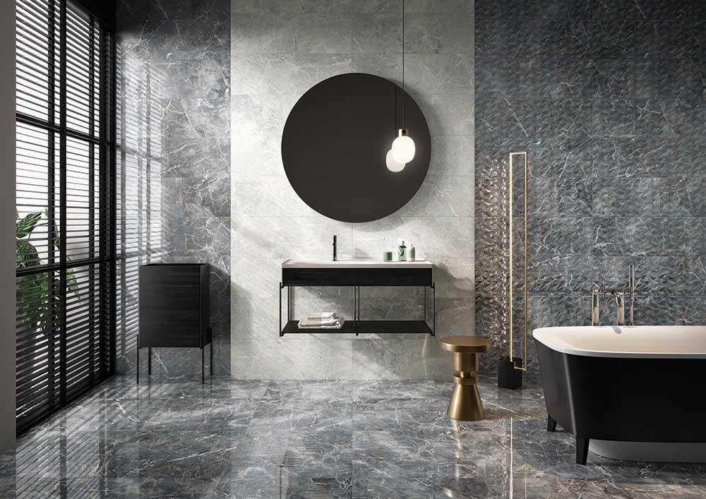 Dark marble bathroom tiles