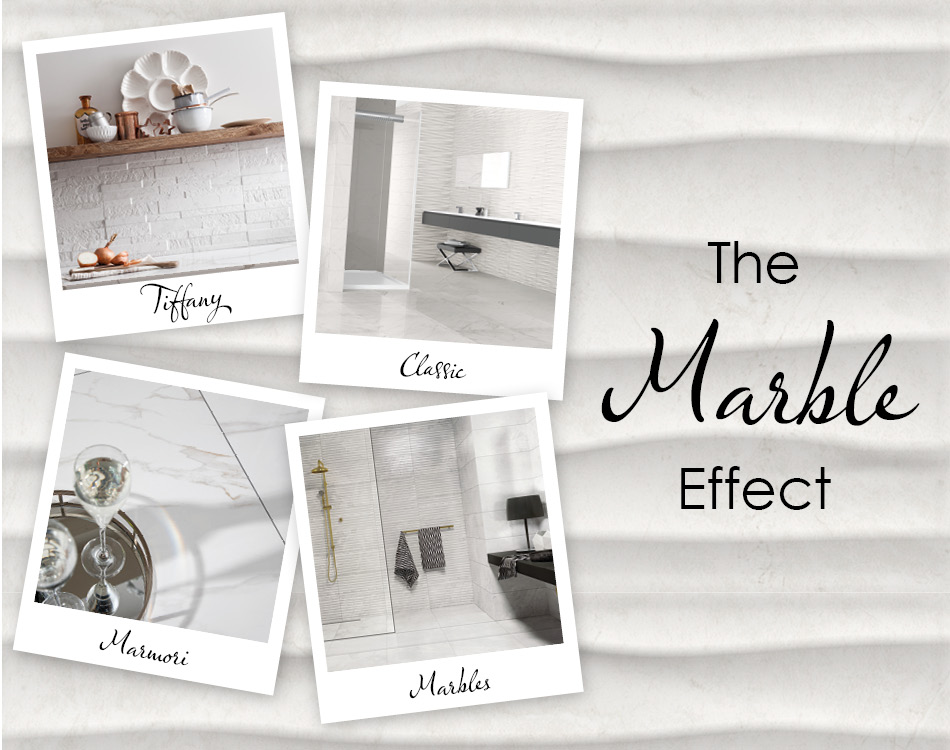 White Marble effect tiles by Gemini collage