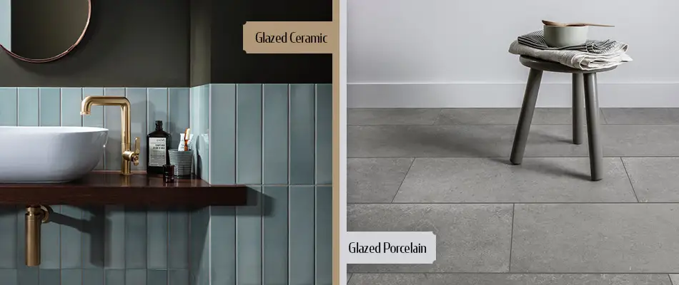 Collage of ceramic and porcelain tiles