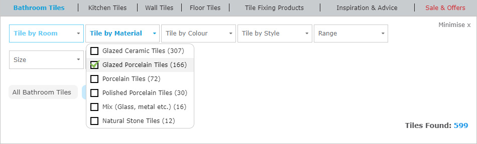 Screenshot of how to use website product filters.