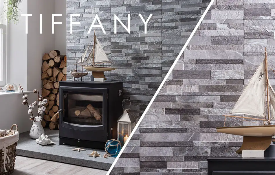 Image of Gemini Tiffany tiles on fireplace feature wall
