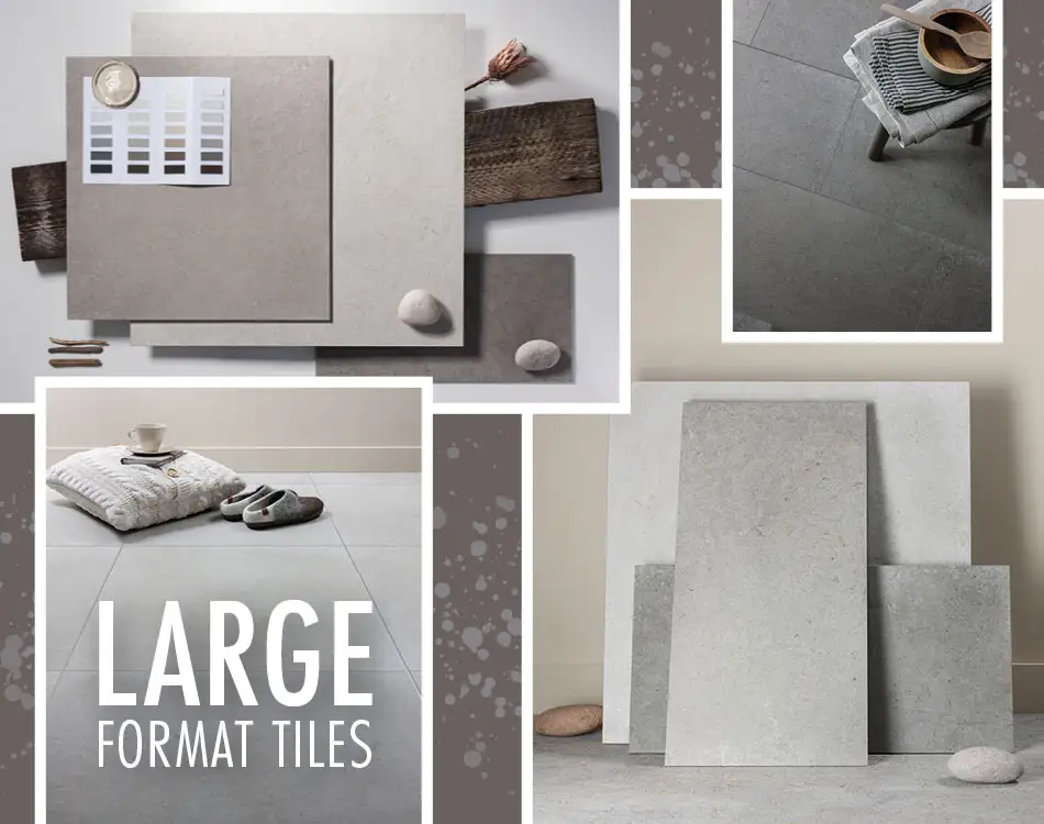 Collage of neutral coloured large format tile from Gemini