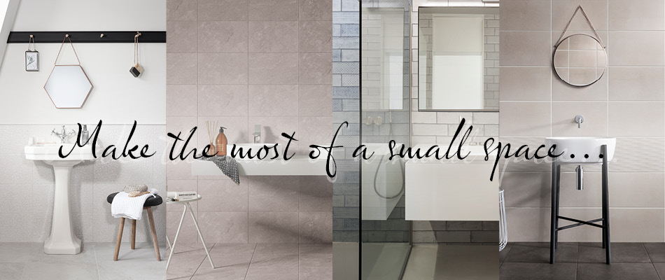 Collage of tile ideas for small bathrooms