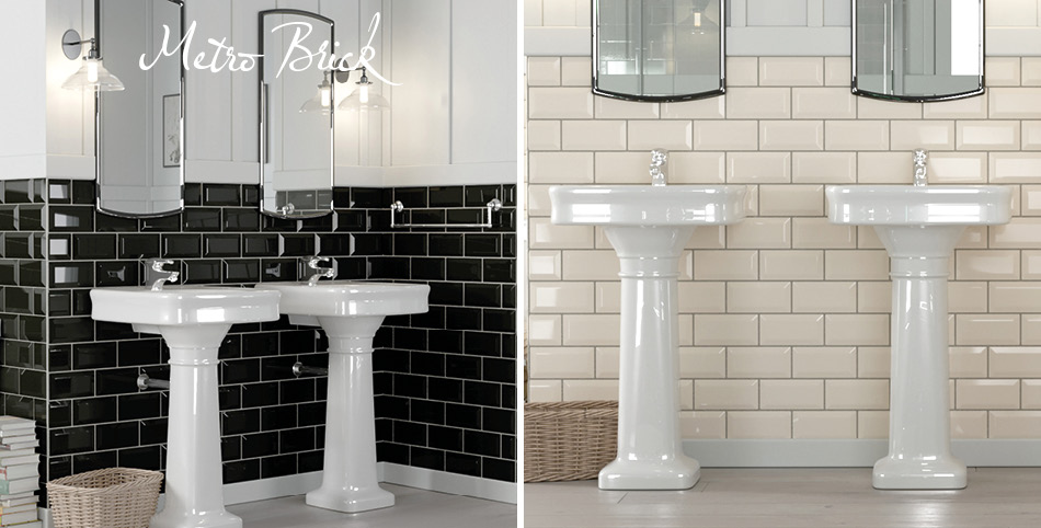 Black and white Metro Brick tiles from Gemini in a bathroom setting