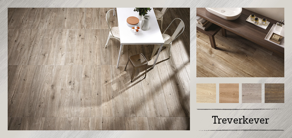 Collage picture of Treverkever wood effect tiles