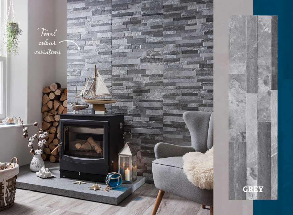 Picture of Tiffany Grey textured living area wall tiles