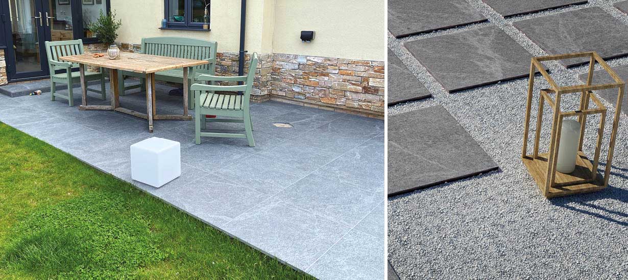 veined stone outdoor black and grey tiles