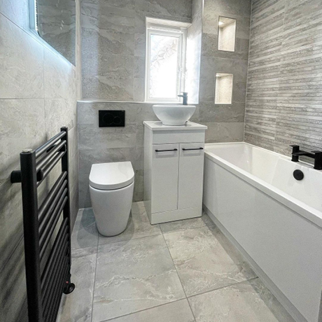 Bathroom grey floor and wall tiles non slip