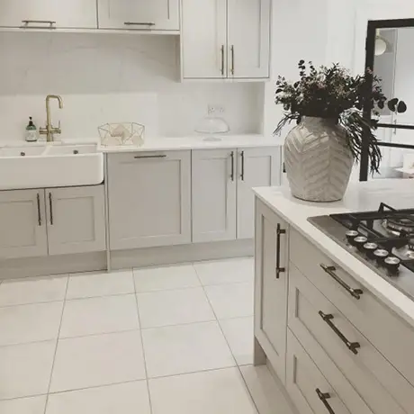Light Grey and White Tiled Kitchen Floor