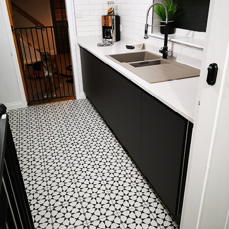 Black and White Kitchen Floor Tiles with Star Pattern