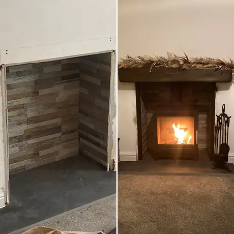 Wood-effect Inwood tiles in living area