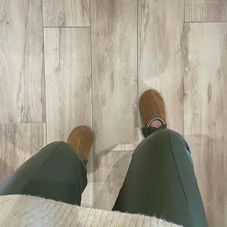 Wood effect tiles on living area floor