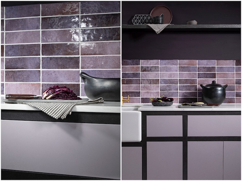 Horizontal Purple Kitchen Wall Tiles