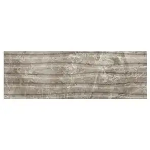 Tundra Sky Grey marble effect 3D décor tile on modern bathroom wall with mirror and freestanding sink