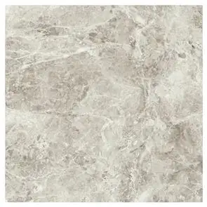 Tundra Sky Grey marble effect tile on modern bathroom floor with mirror and freestanding sink