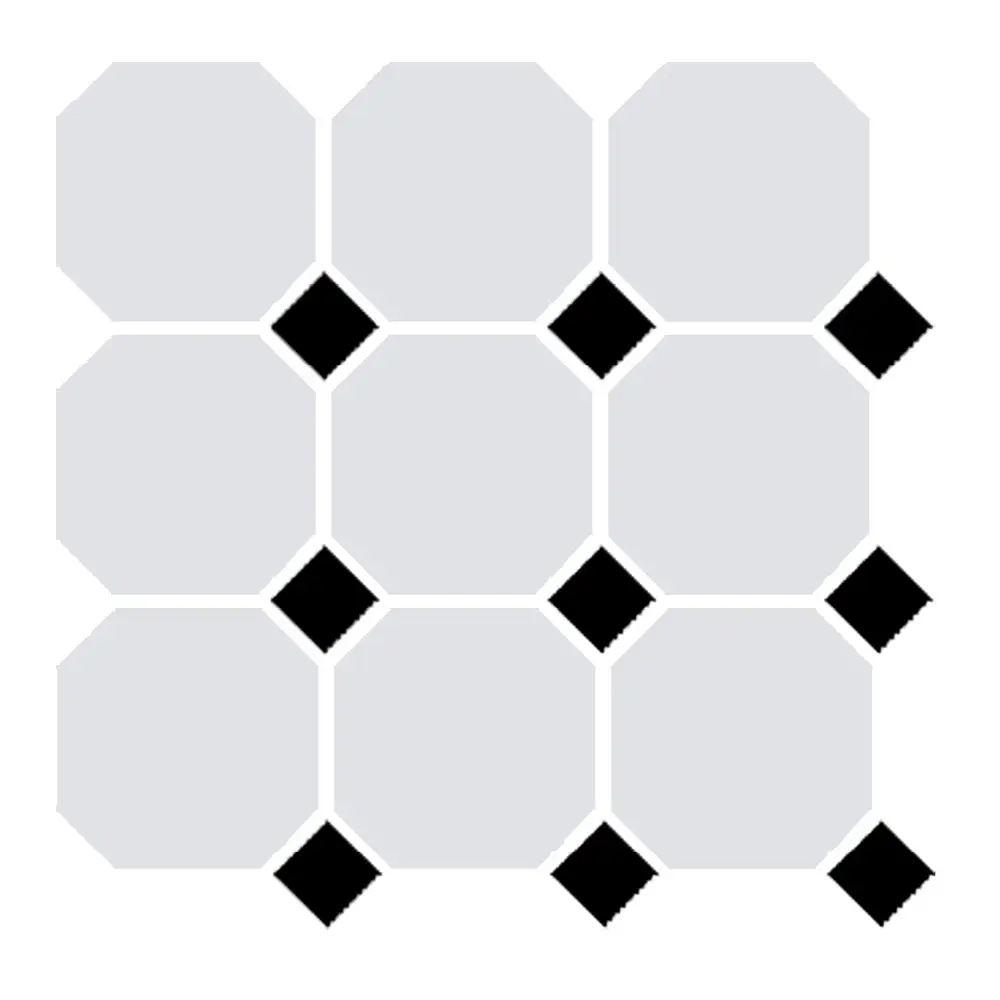 Victorian White Octagon and Black Dot Tile - 96x96mm (Sheet 300x300mm)