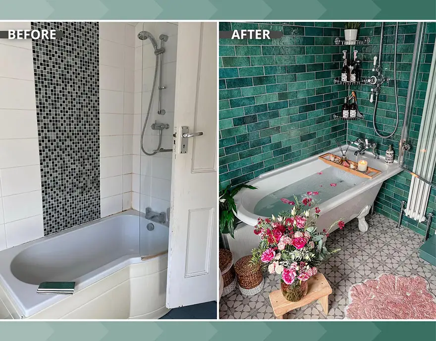 bathroom floor and wall tiles before and after