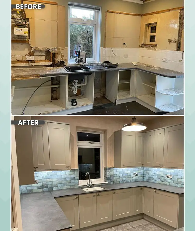 kitchen wall and floor tiles before and after