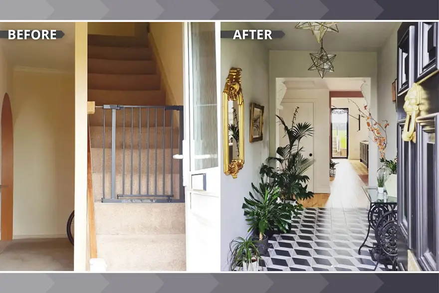 hallway before and after floor wall tiles