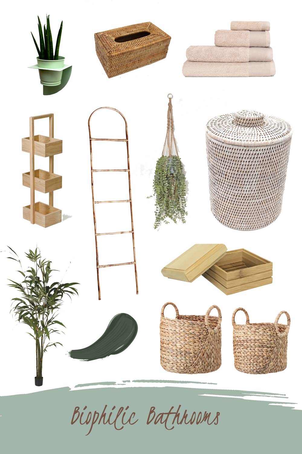 Biophilic bathroom moodboard