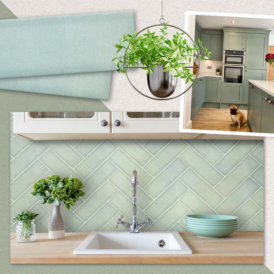 Calming green kitchen sink space