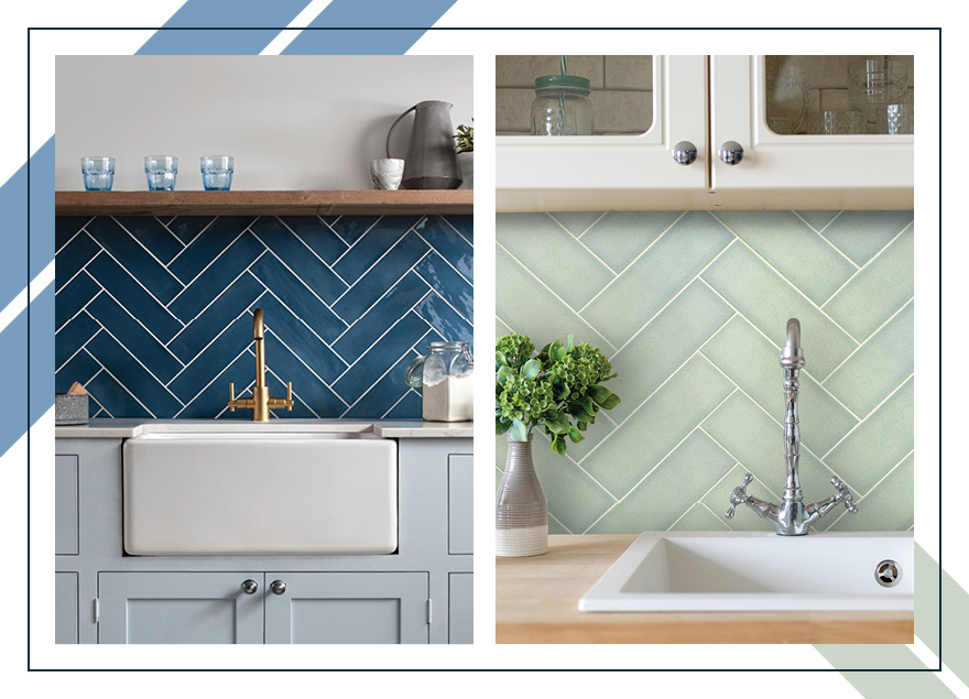 splashback blue and green tiles in a kitchen setting
