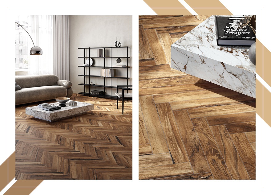 Wood effect floor tiles