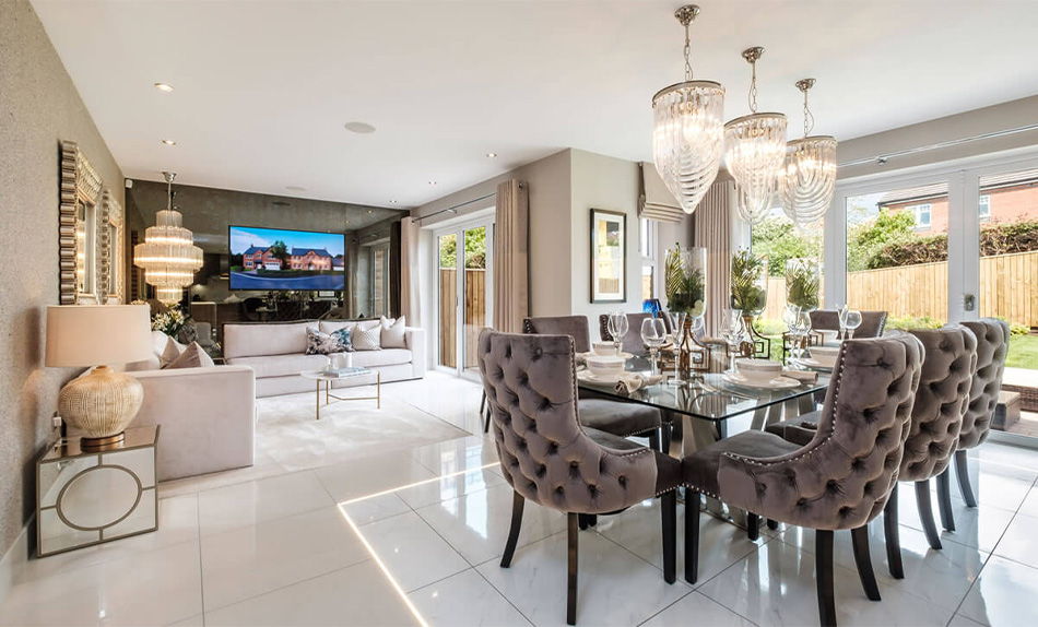 Traffic and Classic floor tiles in new build living and dining area by CTD Housebuilders.