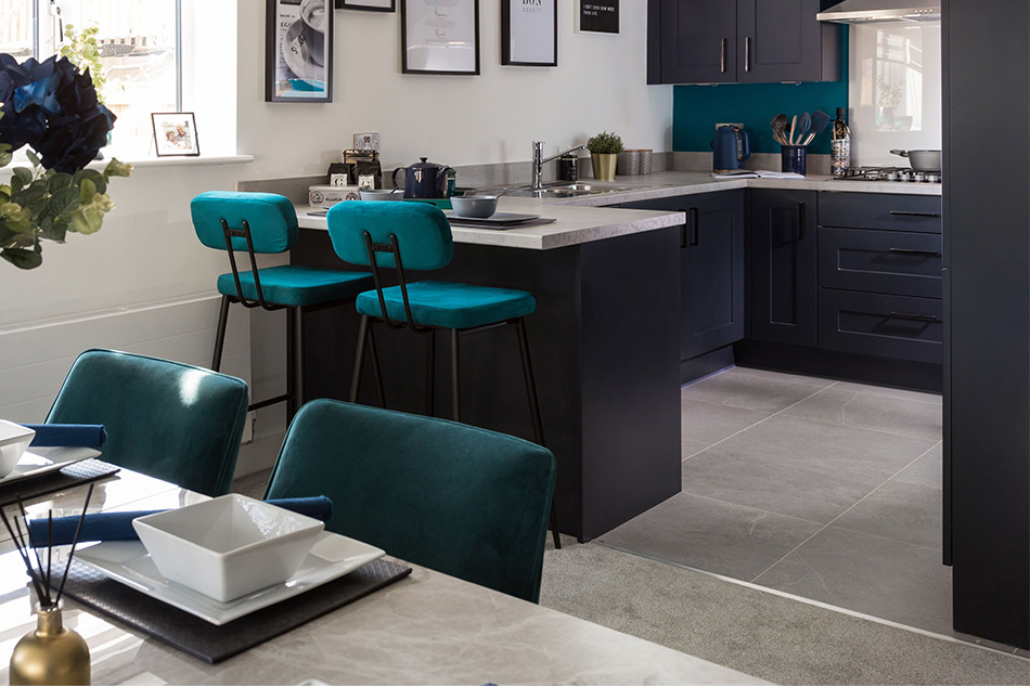 Rock Grey floor tiles in the kitchen of a new build home