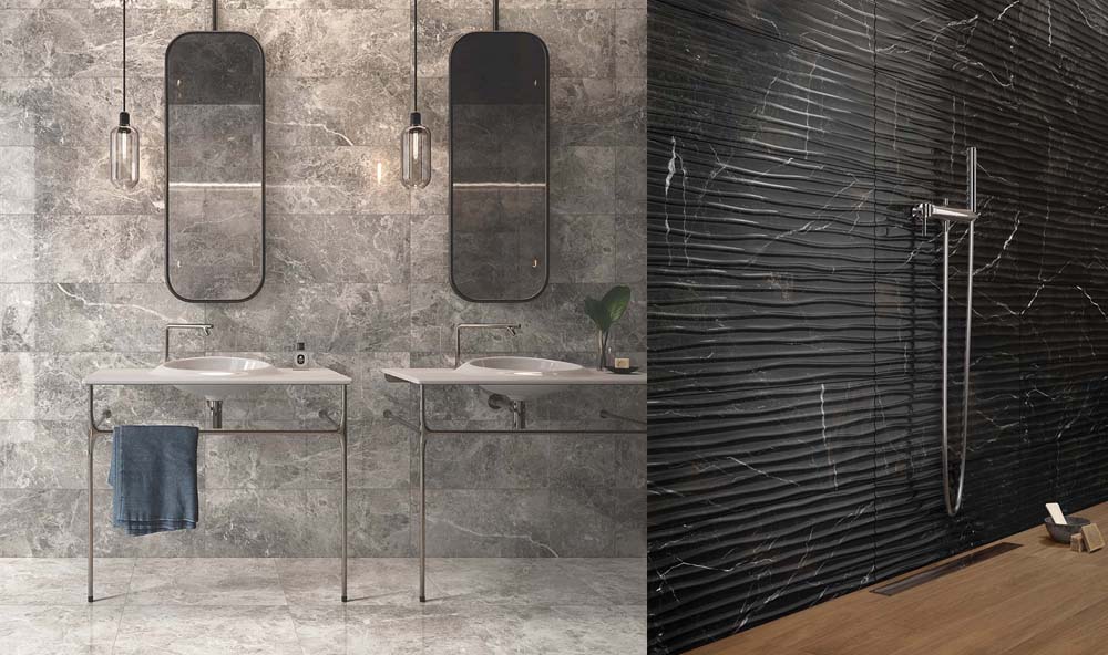 Textured marble bathroom tiles