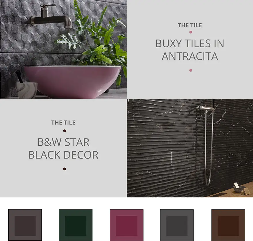 Dark bathroom wall tiles