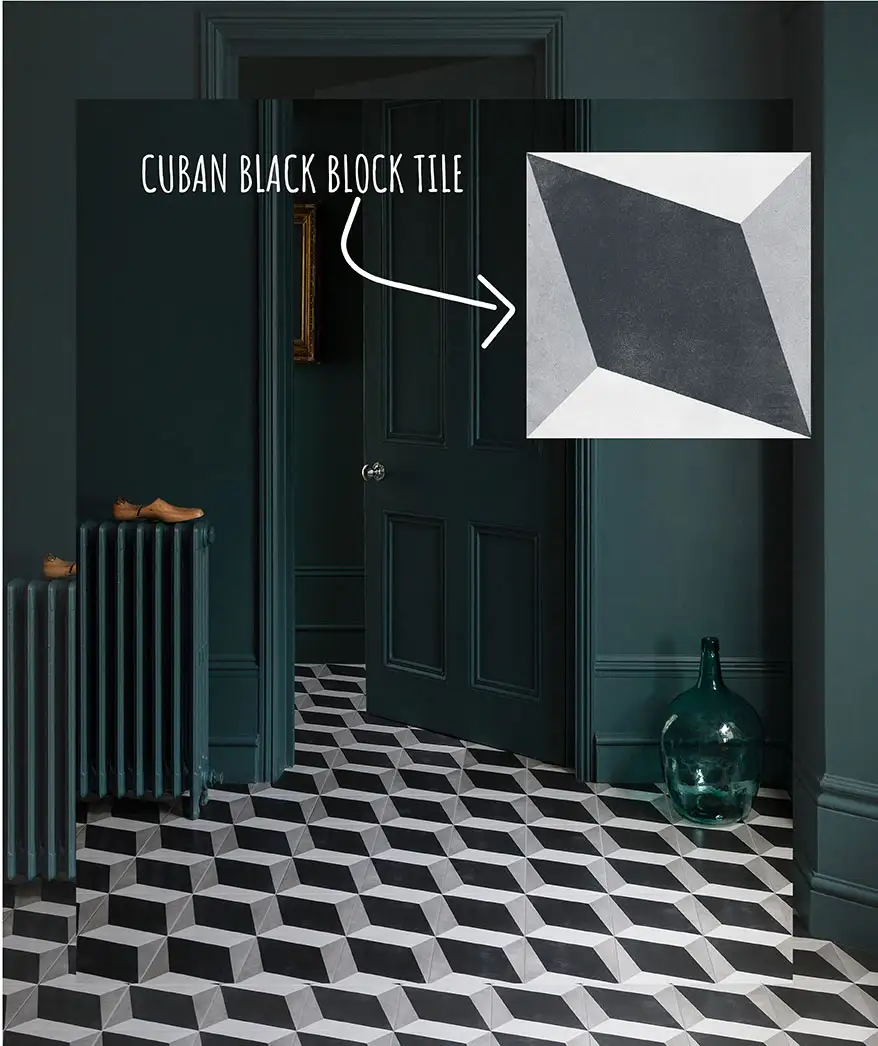 cuban black block hallway tiles