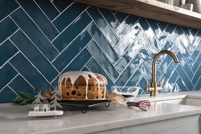 Poitiers Azure Blue Gloss Kitchen backsplash