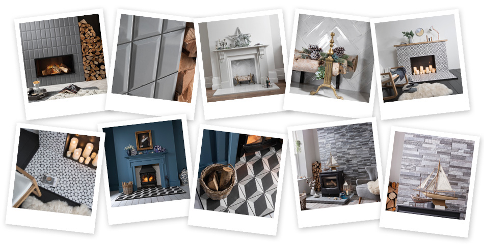 collage of fireplace images