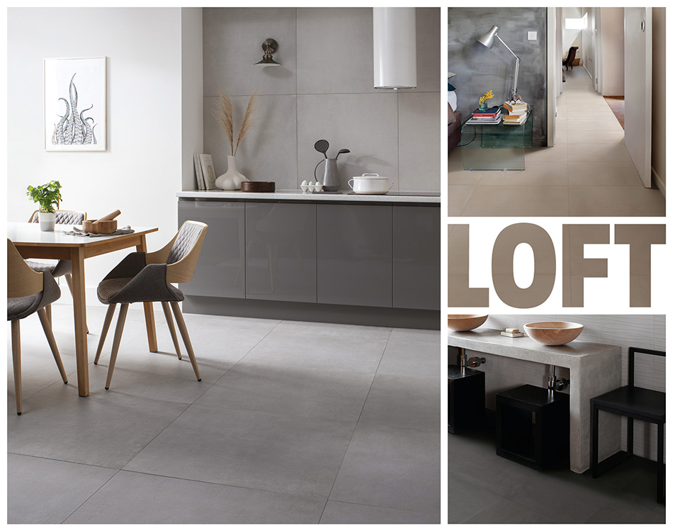 Collage picture of large format Loft tiles