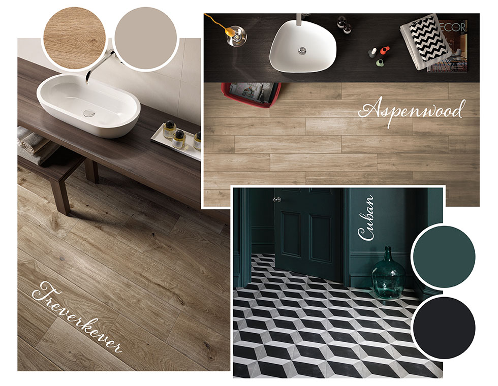 Cuban, Treverkever and Aspenwood floor tiles