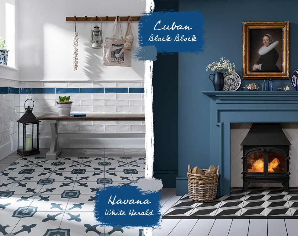 Collage picture of blue Cuban and Havana tiles