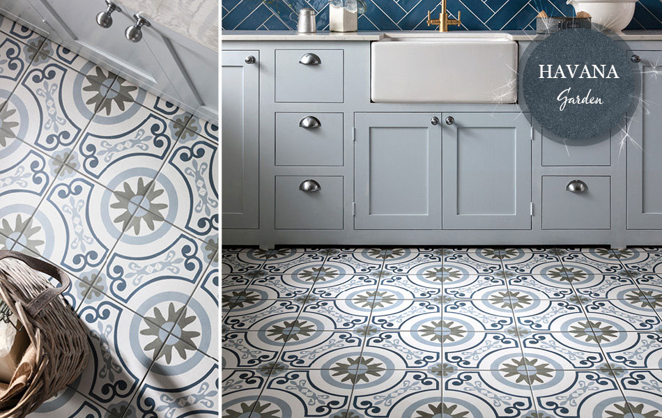 Collage picture of Havana Garden kitchen floor tiles