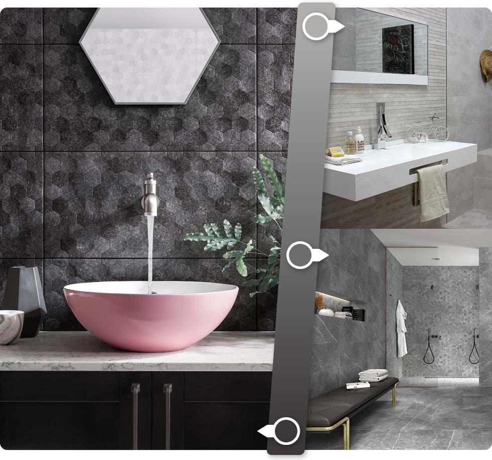 grey bathroom floor and wall tiles