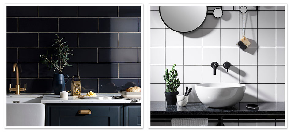 collage picture of black and white reflections wall tiles