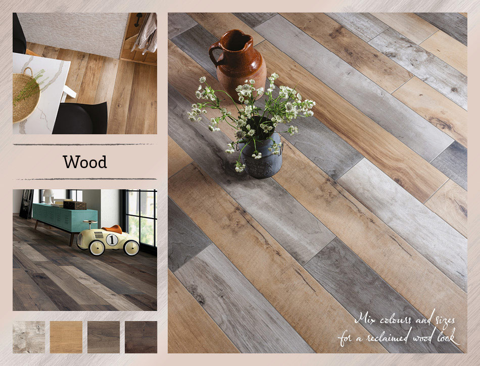 Collage picture of Wood wood effect tiles