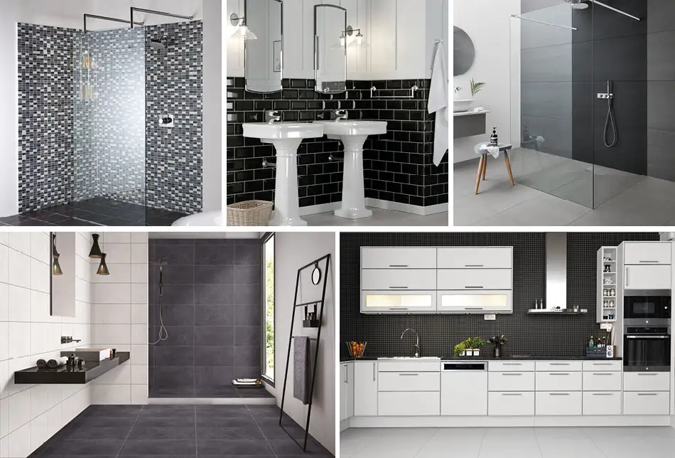 Black Tile Ideas And White, Black Tile Bathroom Floor Ideas