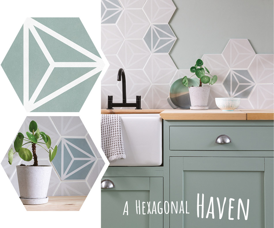 green geometric wall tiles