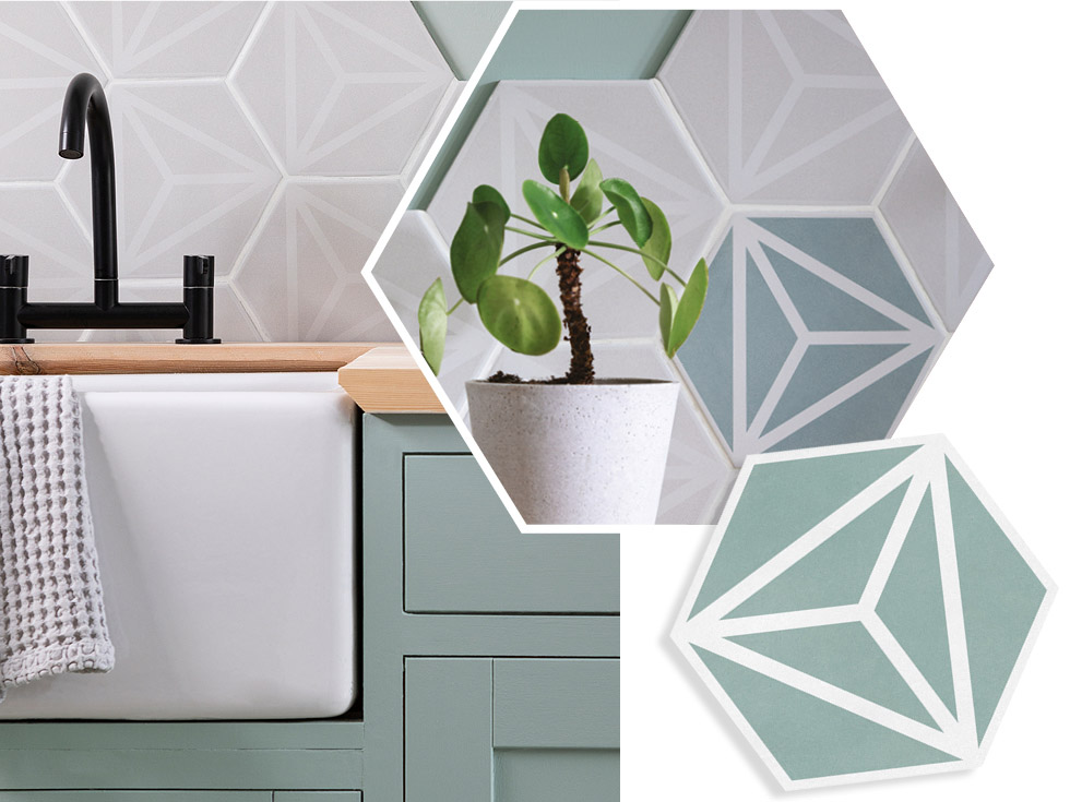 mint hexagon tiles