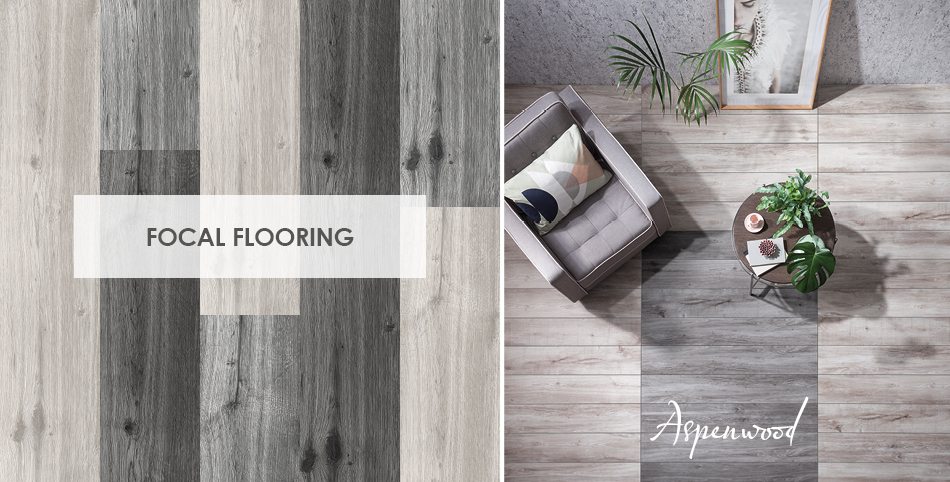 aspenwood wood effect floor tiles used for zoning