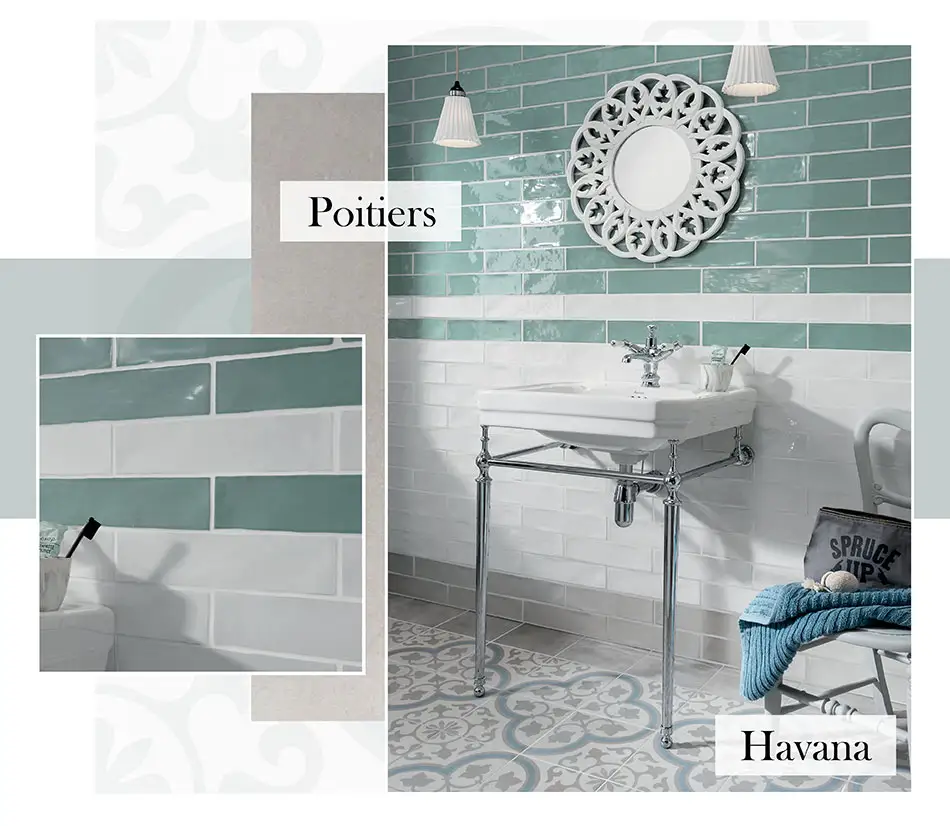 Havana and Poitiers tiles in a bathroom setting