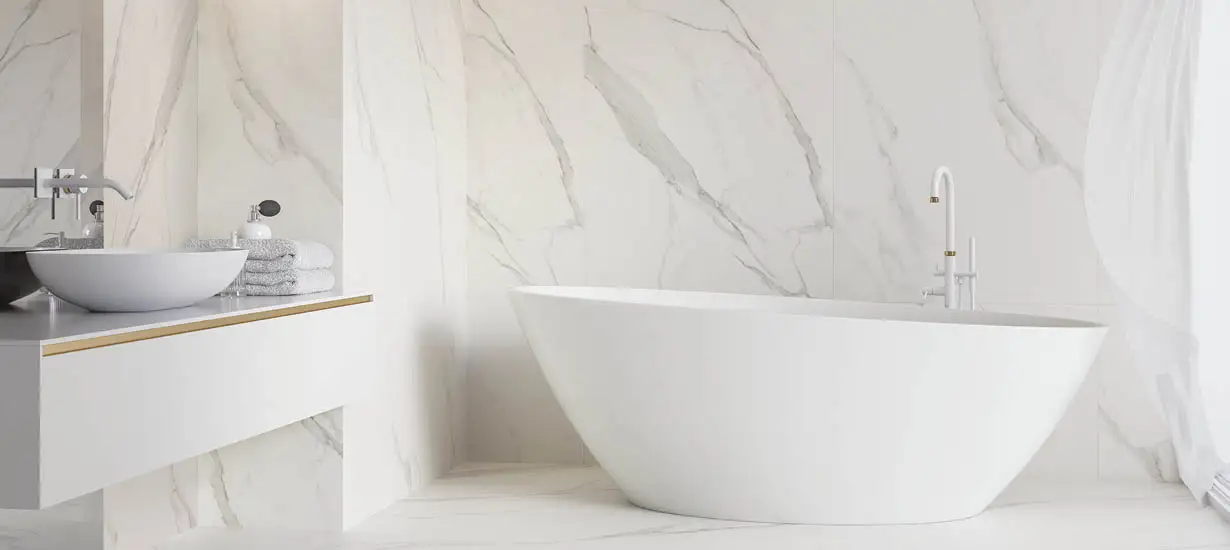 Image of Calacatta White Matt Tile in bathroom