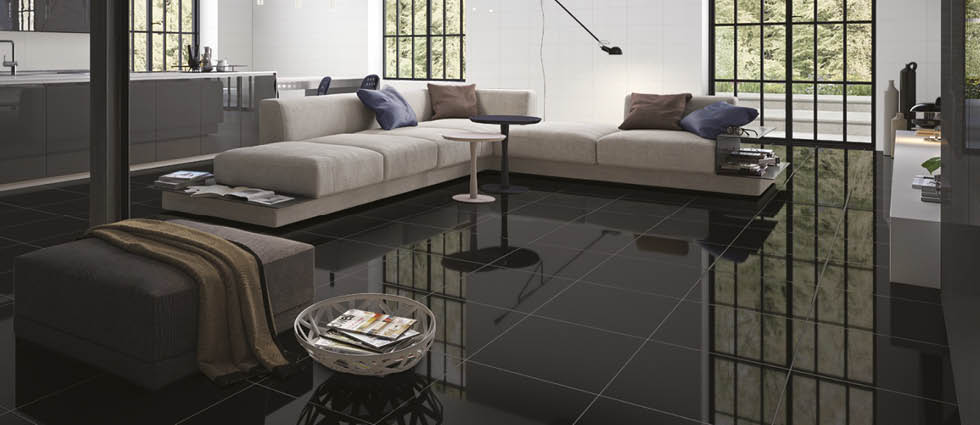 Super Polished Black And White Floor Tiles High Gloss Finish