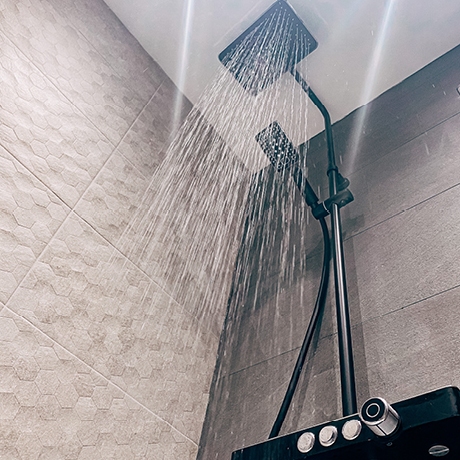 Grey Hexagon Tiles in Shower