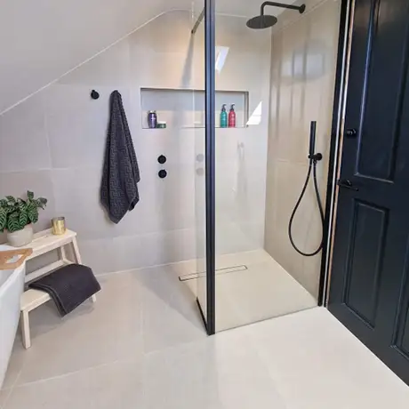 Minimalist monochrome shower in bathroom